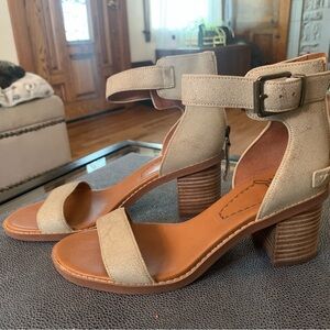 Zodiac Beige Ankle Strap Block Heels